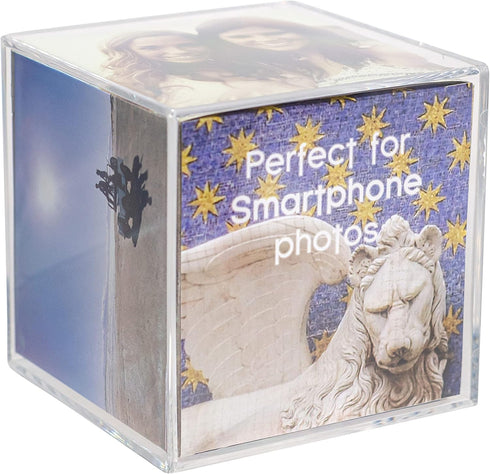Malden International Designs Acrylic Photo Cube, Holds (6) 4” x 4” Square Photos, Clear
