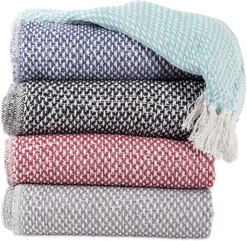 DII 100% Cotton Basket Weave Throw Blanket, 50 x 60, Indoor/Outdoor Use, Black