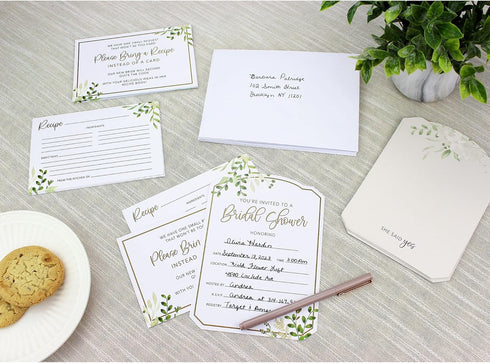 Lillian Rose Set of 24 Bridal Shower Invites with Envelopes, Instruction Recipe Cards, One Size, Multi