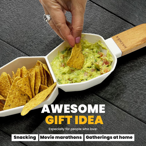 14.33 4.29 2.13 Machika Two-Compartment Snack Dish Pistachio Bowl | Divided Serving Tray | Just Crunch Anti-Soggy