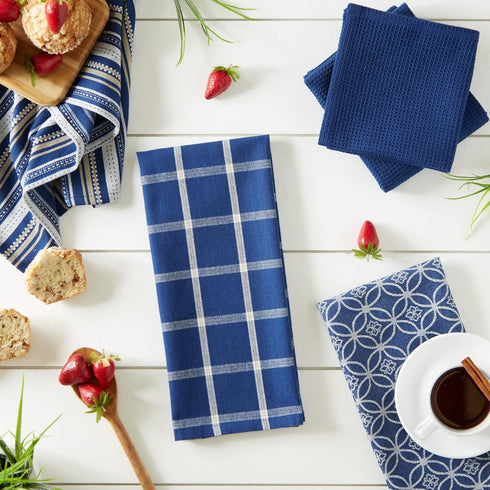 DII Assorted Woven Kitchen Set, 5 Piece, Nautical Blue, Dishtowel 18x28, Dishcloth 13x13
