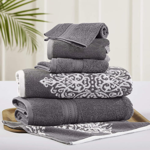 Modern Threads 6 Piece Reversible Yarn Dyed Jacquard Towel Set Artesia Damask