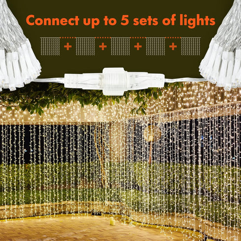 300 8 Twinkle Star LED Curtain String Lights, Modes Plug in Fairy Lights for Bedroom,Wedding,Party,Birthday, Hanging