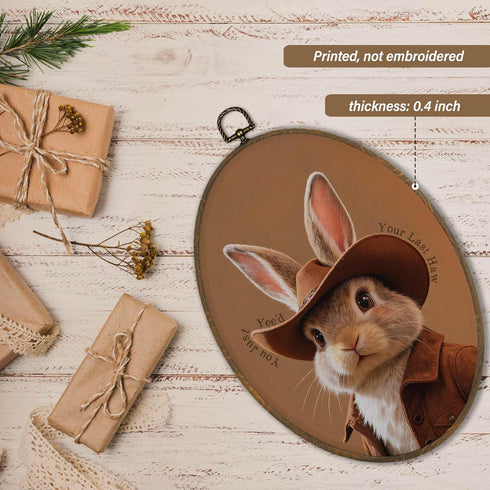 Country 8.6x11.4 inch XBBMGG Western Cowboy Easter Bunny Wall Art Decor, Cowboy Bunny Nursery Oval Wall Hanging Decor
