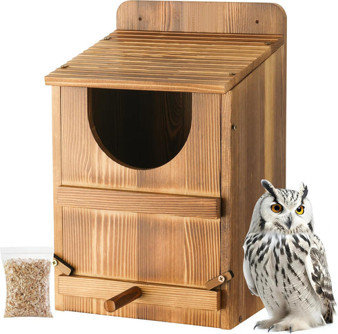 Owl House, Barn Owl Nesting Box with Bird Stand and Wood Shavings,