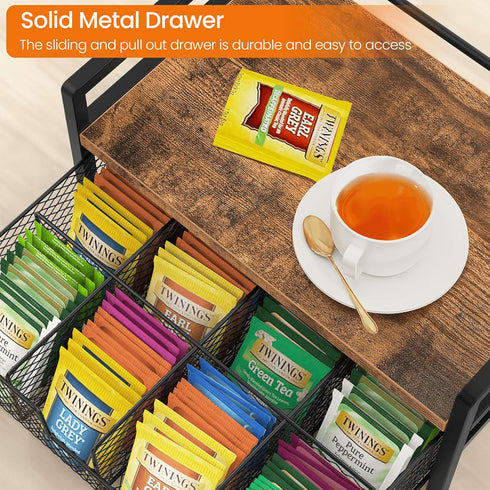 Countertop Homode Tea Bag Organizer, Wood Tea Organizers and Storage Chest, Teabag Holder with Storage Drawer,Tea