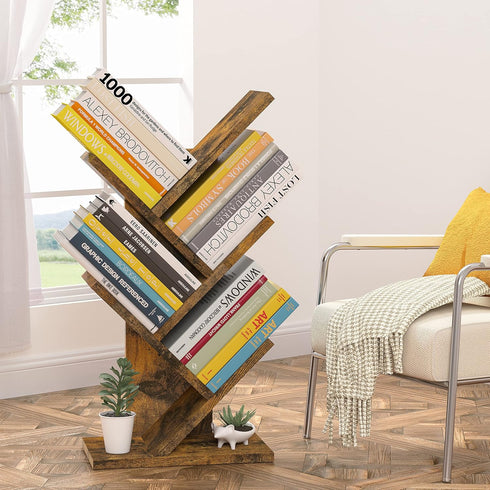 Hoctieon 4 Tier Tree Bookshelf, Free Standing Bookcase, Modern Book Storage Organizer for Home Office
