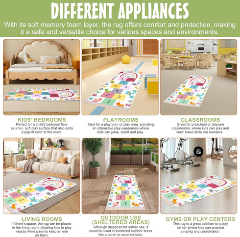 OVALLEY Hopscotch Rug for Kids, Hopscotch Play Mat, ABC Classroom Learning Mat, Small Kids Rug for Playroom, Non-Slip