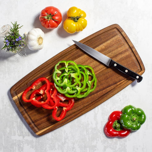 Acacia Wood Cutting Board with Juice Groove, 15-3/4" x 7-7/8"
