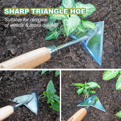 15.2'' Berry&Bird Triangle Hand Hoe, Winged Weeder Garden Hoes with Short Wood Handle, Gardener Stainless Steel Warren