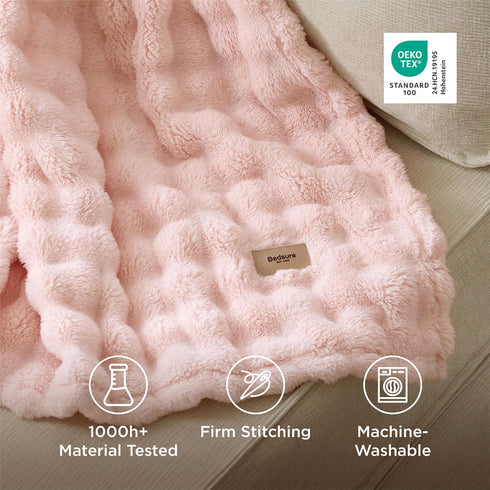 3D Cozy 60"80" Bedsure Fleece Bubble Blanket for Couch - GentleSoft Pink Twin Mothers Gifts Day Blanket for Sofa Bed