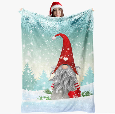 Christmas Gnomes Throw Blanket, Xmas Gifts 320GSM Blanket, Fluffy Cozy Soft Warm