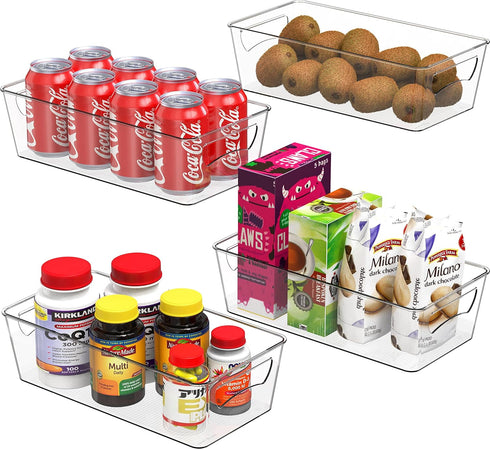 Simple Houseware Clear Storage Bins Organizer for Freezer/Fridge/Pantry, 12'' x 6.2'' x 3.4'', 4 Packs
