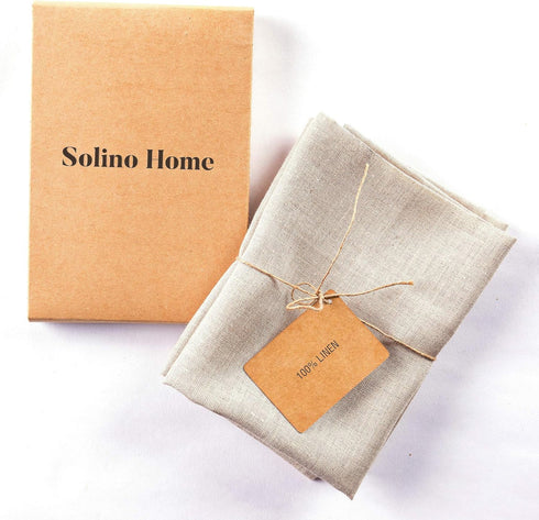 Solino Home Linen Kitchen Towels Set of 2 - 100% Pure Linen, Natural 17 x 26 Inch, Machine Washable