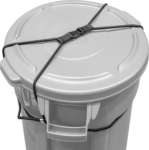 Encased Trash Can Lock for Animals/Raccoons, Heavy Duty Nylon Bungee Cord for Large Outdoor Garbage Lid Lock