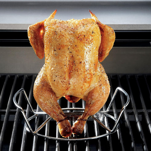 Weber Poultry Roaster, Silver Upright Beer Can Chicken Roaster with Durable Steel Build, DishwasherSafe, Fits Most