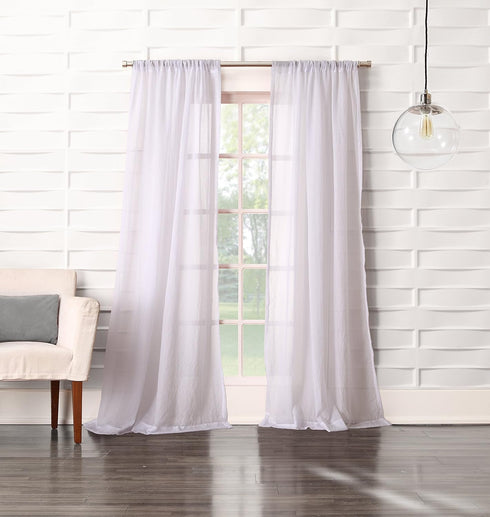 No. 918 Tayla Crushed Texture Semi-Sheer Curtain Panel, 50" x 95", White, Rod Pocket