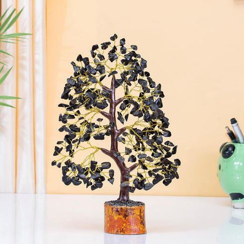 Black Tourmaline Gemstone Tree of Life - Handmade Chakra Tree for Positive Energy, Feng Shui Decor, Good Luck Gift