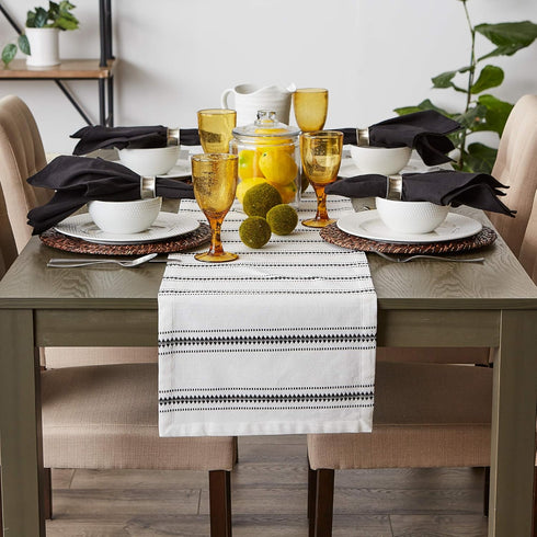 DII Zig Dobby Tabletop Collection, White Cotton Table Runner with Embellished Stripe, 14x108, Black