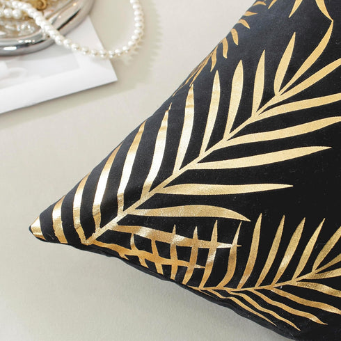 TAOSON Pack 2,Gold Cozy Cozy 18 18 Inches of Pillow Covers Velvet Soft Gold Stamping Leaves Decorative Soft Throw