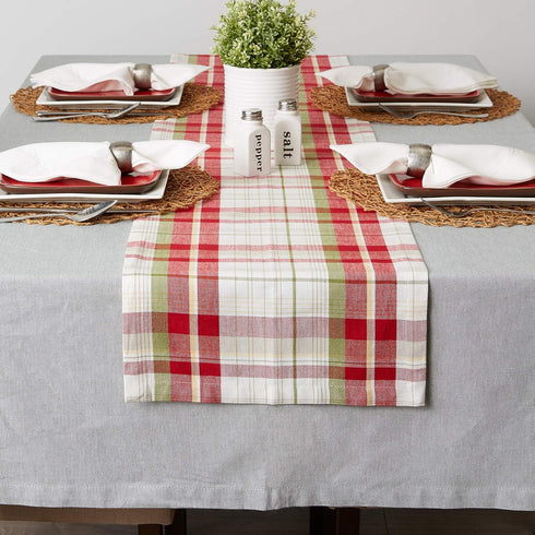 DII Orchard Plaid Collection Table Runner, 14x108, Taupe/Red Linen Tabletop Essentials