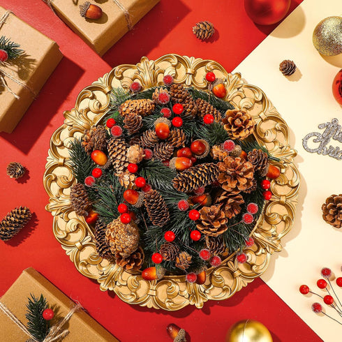 180 Pcs Christmas Pine Cones and Holly Berry Craft Set, Natural Pine Branch Decorations for DIY Home Gifts