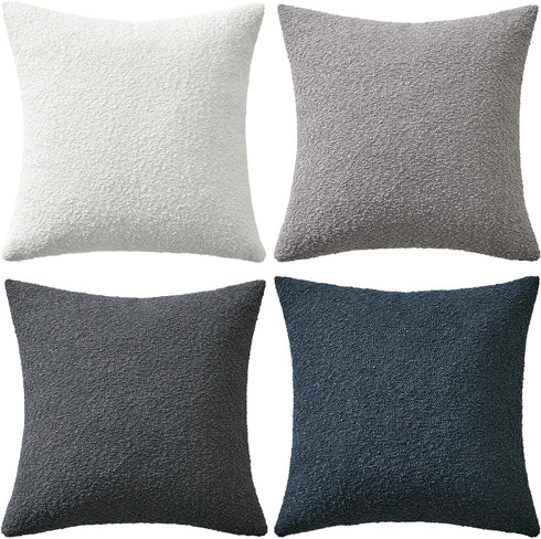 Pack 4 18x18 Inch MIULEE of Decorative Textured Boucle Throw Pillow Covers Blue Gray Accent Solid Pillow Cases Soft