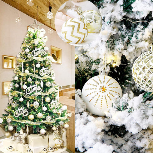 30PCS Christmas Balls Ornaments - 60MM Gold & White Painted Shatterproof Hanging Decorations for Tree