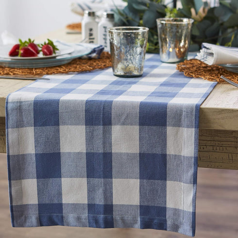 DII Buffalo Check Collection Classic Farmhouse Table Runner, 14x108, Stonewash Blue