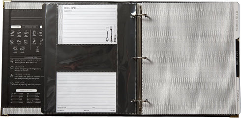 C.R. Gibson Black and Gold Faux Leather Recipe Book With Tabbed Dividers and Sheet Protectors, 11'' W x 11.88'' H