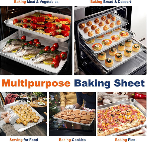 P&P CHEF 16 Inch Baking Cookie Sheet, Stainless Steel Oven Pan Tray for Kitchen, Heavy Duty, 1Pc