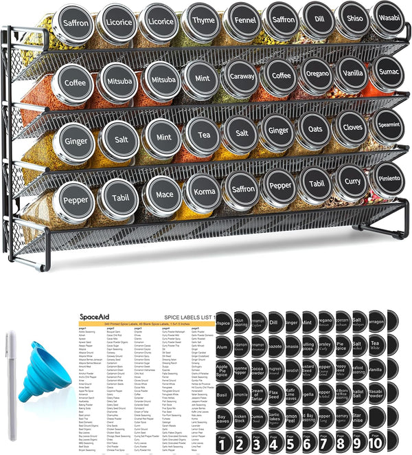 SpaceAid Spice Rack Organizer with 36 Spice Jars, 386 Spice Labels, Chalk