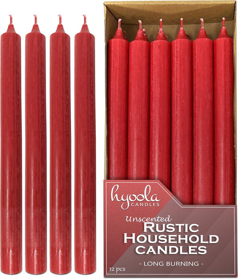 Hyoola 10 Inch Dinner Candles - 12 Pack - Red Tall Unscented Rustic Long Burning Candle Sticks