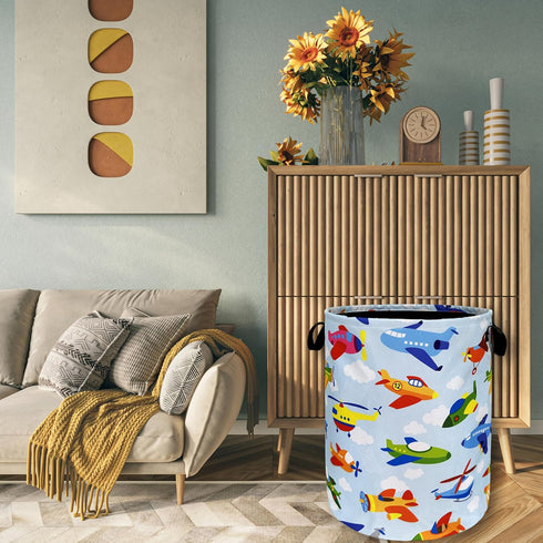SELIONLIKN 18.9" 16.5" Cartoon Plane Laundry Hamper Foldable With Handles Colorful Tote Bag Universal Oxford Cloth