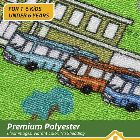 32"x60" BEQHAUSE Kids Play Mat, Green City Map Race Track Children Rugs Great for Playing with Cars, Play Area Rug Road
