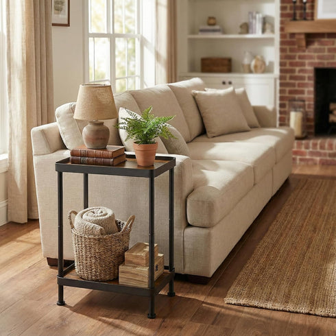 2 Small Narrow Side Table, Tier End Table with Storage Shelf, Sofa Table for Small Spaces in Living Room, Bedroom