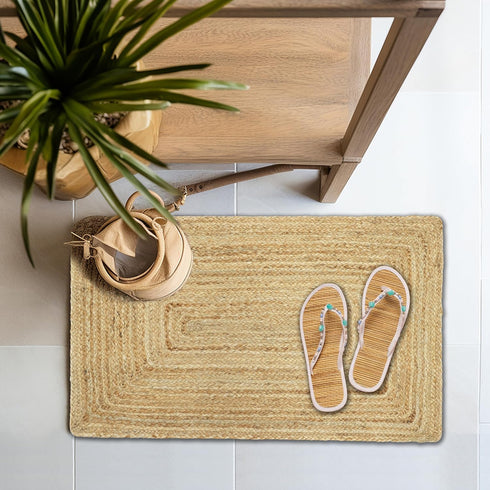 COTTON CRAFT Jute Area Rug - Braided 100% Jute Entryway Rug - Neutral Reversible Rug for Kitchen Living Room Bedroom - Small Jute Rug - Farmhouse Rustic Accent Rug - Throw Rug Carpet - 22x34 - Natural by COTTON CRAFT