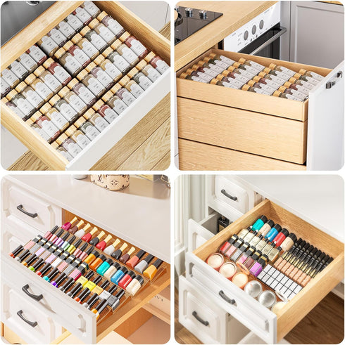 4 4 Pack 11'' 22'' PanPanPal Spice Drawer Organizer, Tier- Amber Acrylic Drawer Seasoning Organizer, Expandable From