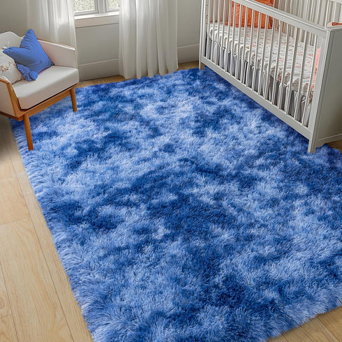 4x5.9 Fluffy Shag Rug for Bedroom, Tie-Dyed Blue Area Rugs for Living Room, Nursery and Kids Room, Soft and Comfy