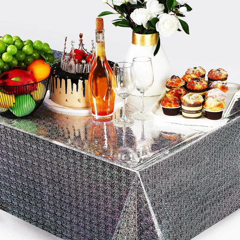 Irenare 3 Pack Iridescence Plastic Tablecloths, Holographic Foil Laser Table Covers for Girl Party Wedding Decorations