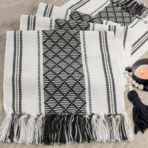 72 Inches yuboo Black and White Table Runner Farmhouse Style, Modern Long Geometric Woven Coffee Table Runner Long