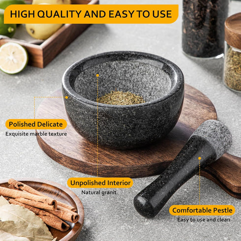 Set, 100% 6.3 Inch 16 oz Mortar(2 Velaze Large Mortar and Pestle Granite, Natural Unpolished, Herb Crusher, Spice