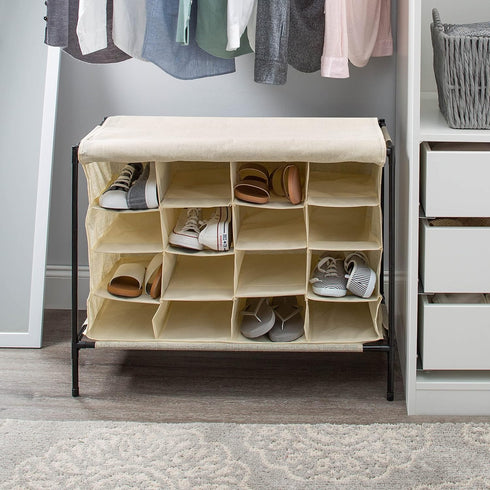 16 Closet Simplify Pair Shoe Rack with Cover | Stackable | Storage & Organization | | Bedroom | Entryway | Beige