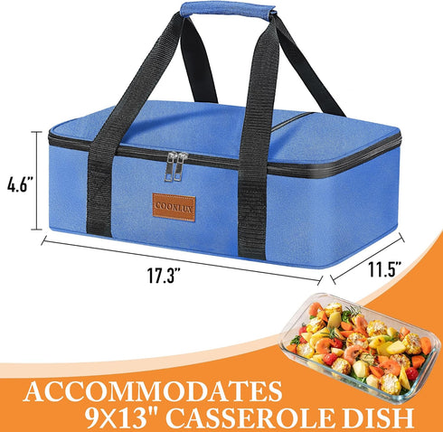 Insulated Casserole Carrier - Single Layer Design, Thermal Bag for Hot&Cold Food Transport, Fits 9x13 Casserole Dish, Leak-Proof, Durable Nylon, Zip Pockets,Navy Blue