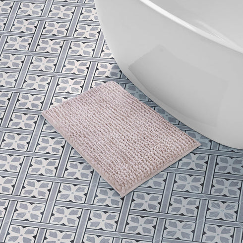 Laura Ashley Butter Chenille Bath Rug, Non Slip Shaggy Bathroom Mat, Absorbent Plush Carpet for Tub and Sink - (17" x