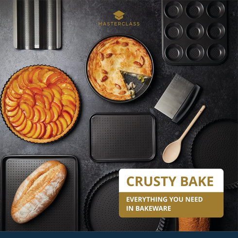 MasterClass KCMCCB15 Crusty Bake Deep Perforated Pie Dish - 23 cm, PFOA Non Stick, Grey