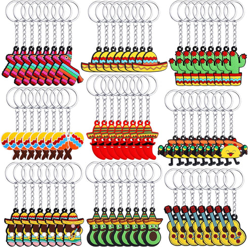 Jadive Mexican Keychain Fiesta Party Favors, Cactus and Sombrero Key Chains for Cinco De Mayo