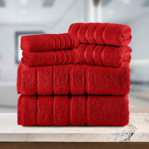 4 6-Piece Set 100% 2 2 2 Set, Elegant Comfort Lines Viscose Stripe Premium Towel - Turkish Cotton High Absorbent Luxury