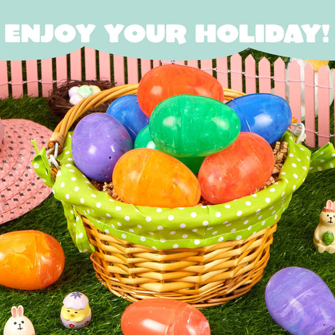72 3.15" JOYIN Pcs Plastic Iridescent Printed Bright Easter Eggs Tall for Easter Hunt, Basket Stuffers Fillers