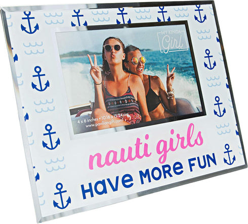 Pavilion Gift Company Nauti Girls Have More Fun - 4x6 Beach/Lake House Friend Picture Frame, Blue